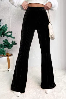 Black Solid High Waist Flare Corduroy Pant