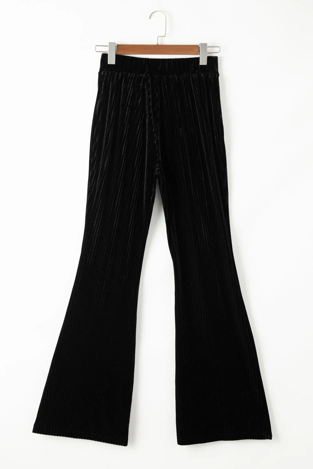 Black Solid High Waist Flare Corduroy Pant
