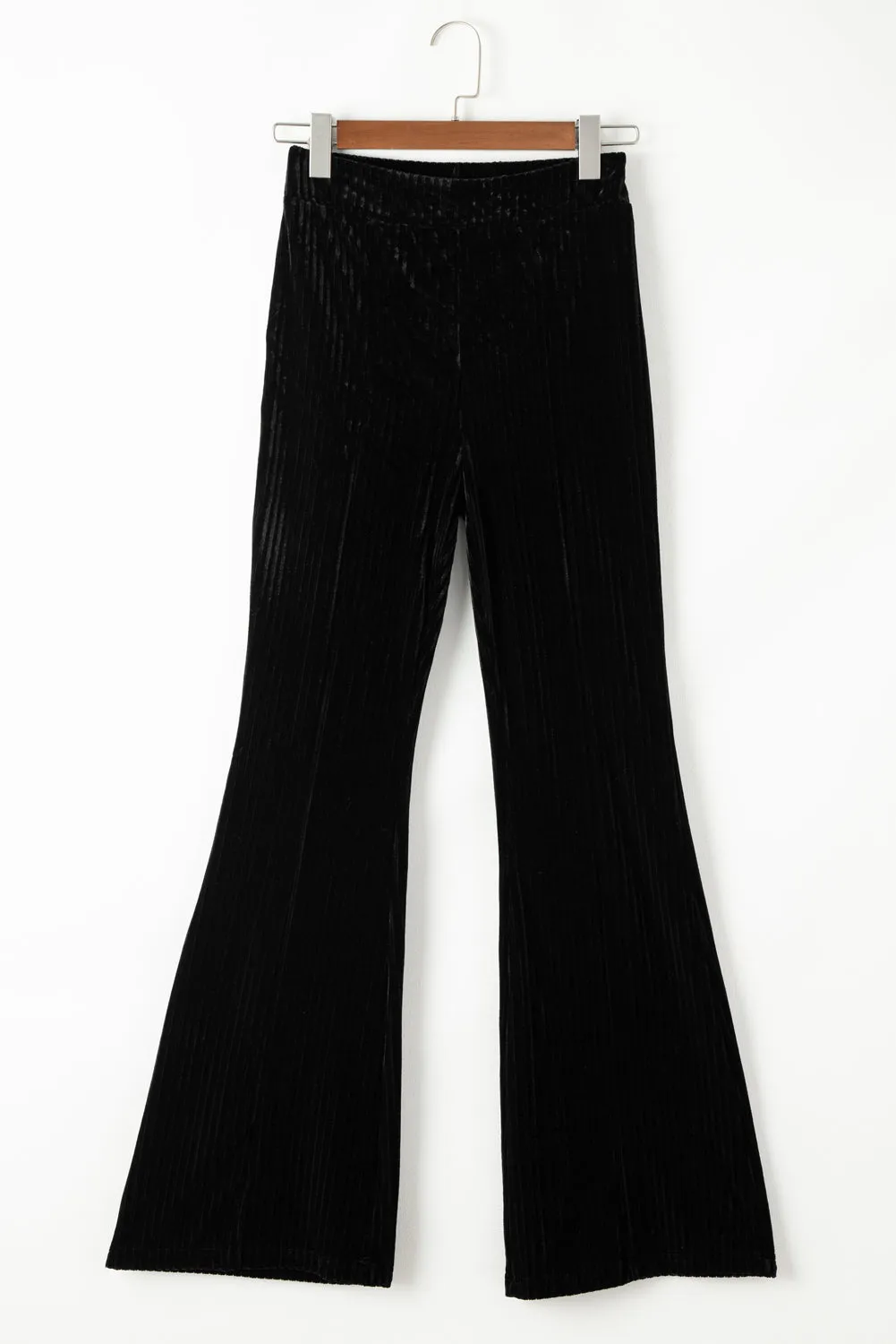 Black Solid High Waist Flare Corduroy Pant
