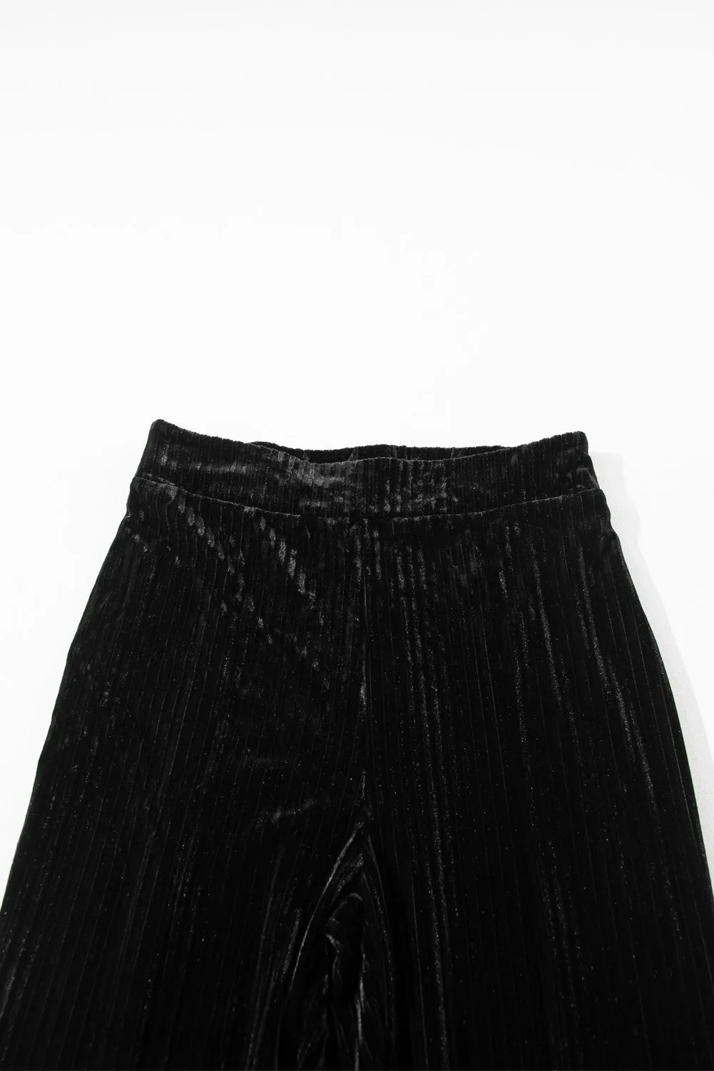 Black Solid High Waist Flare Corduroy Pant