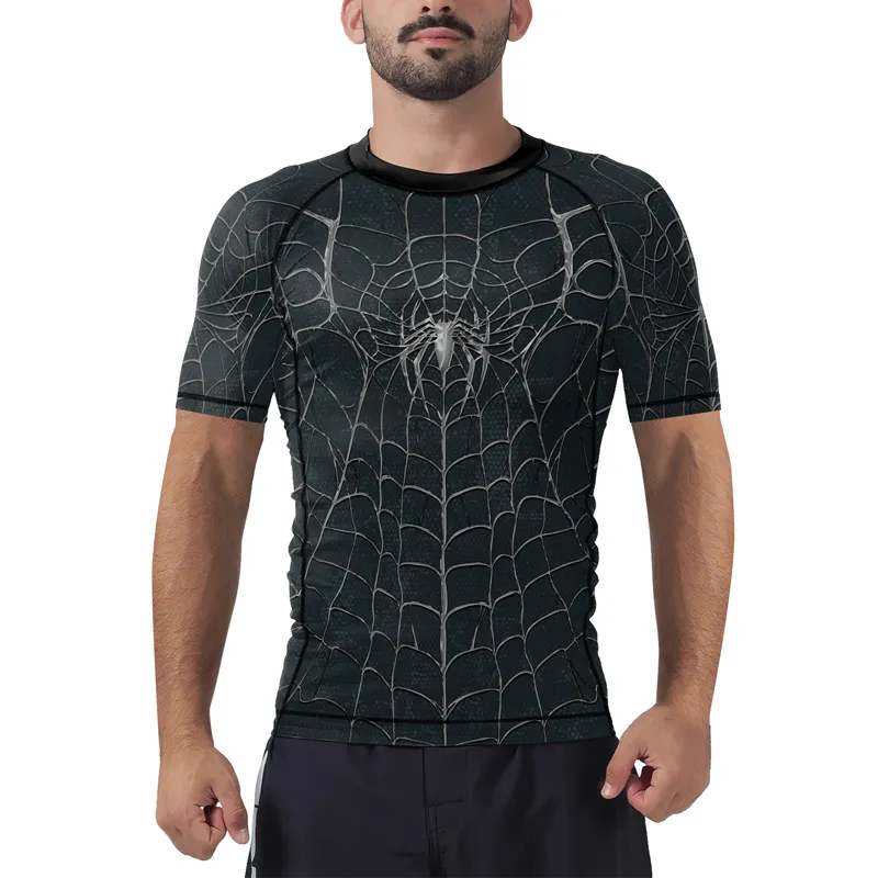 Black Spider's Web Trap Men's Short Sleeve Rash Guard