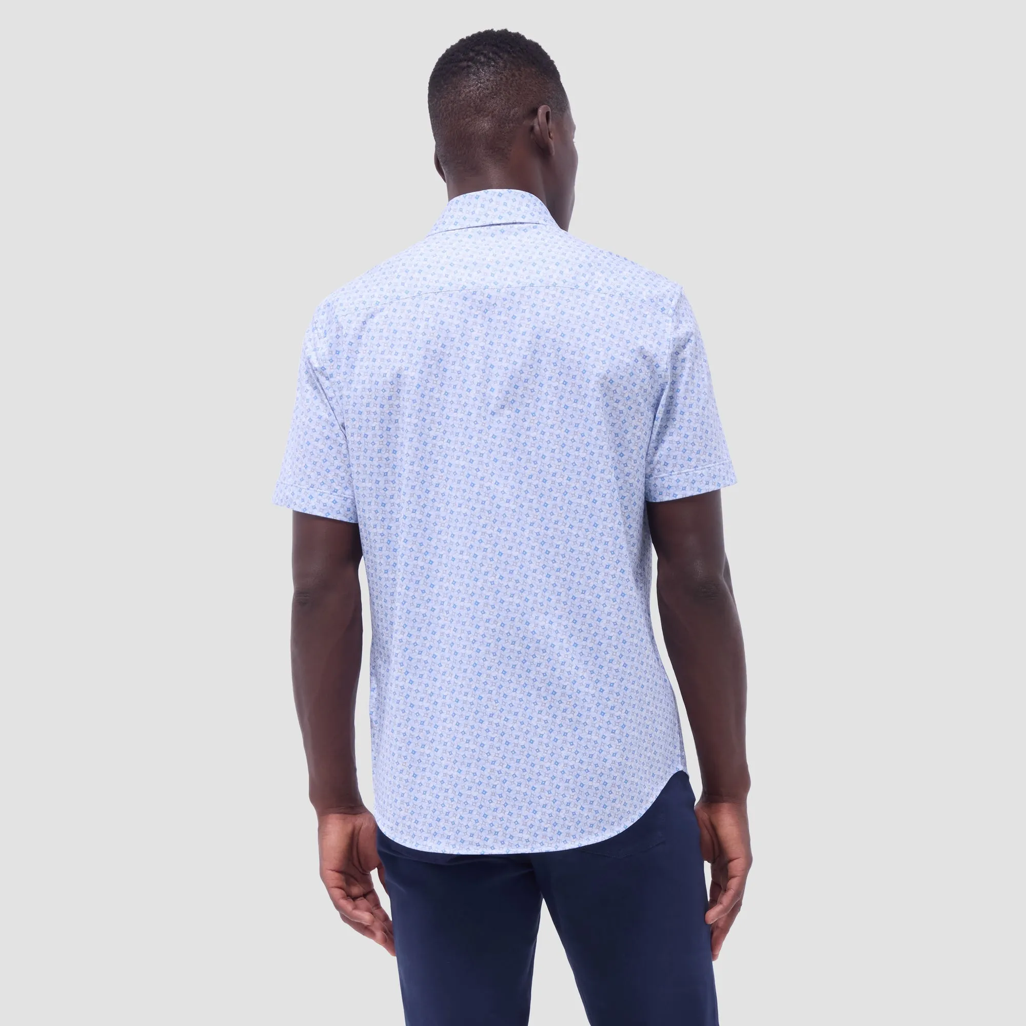 Bugatchi - Men’s OoohCotton® Short-Sleeve Shirt – Blue Micro Floral Print
