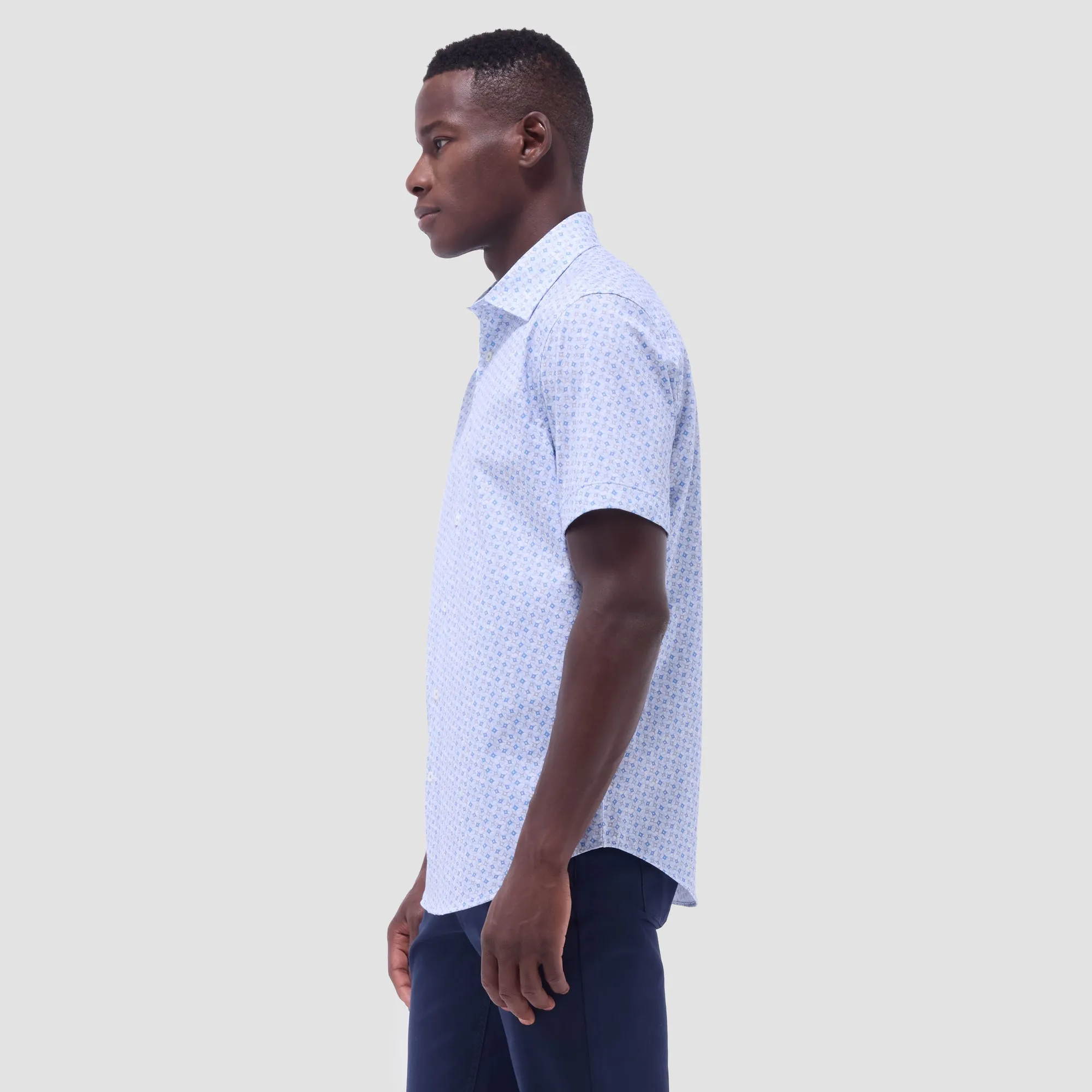Bugatchi - Men’s OoohCotton® Short-Sleeve Shirt – Blue Micro Floral Print