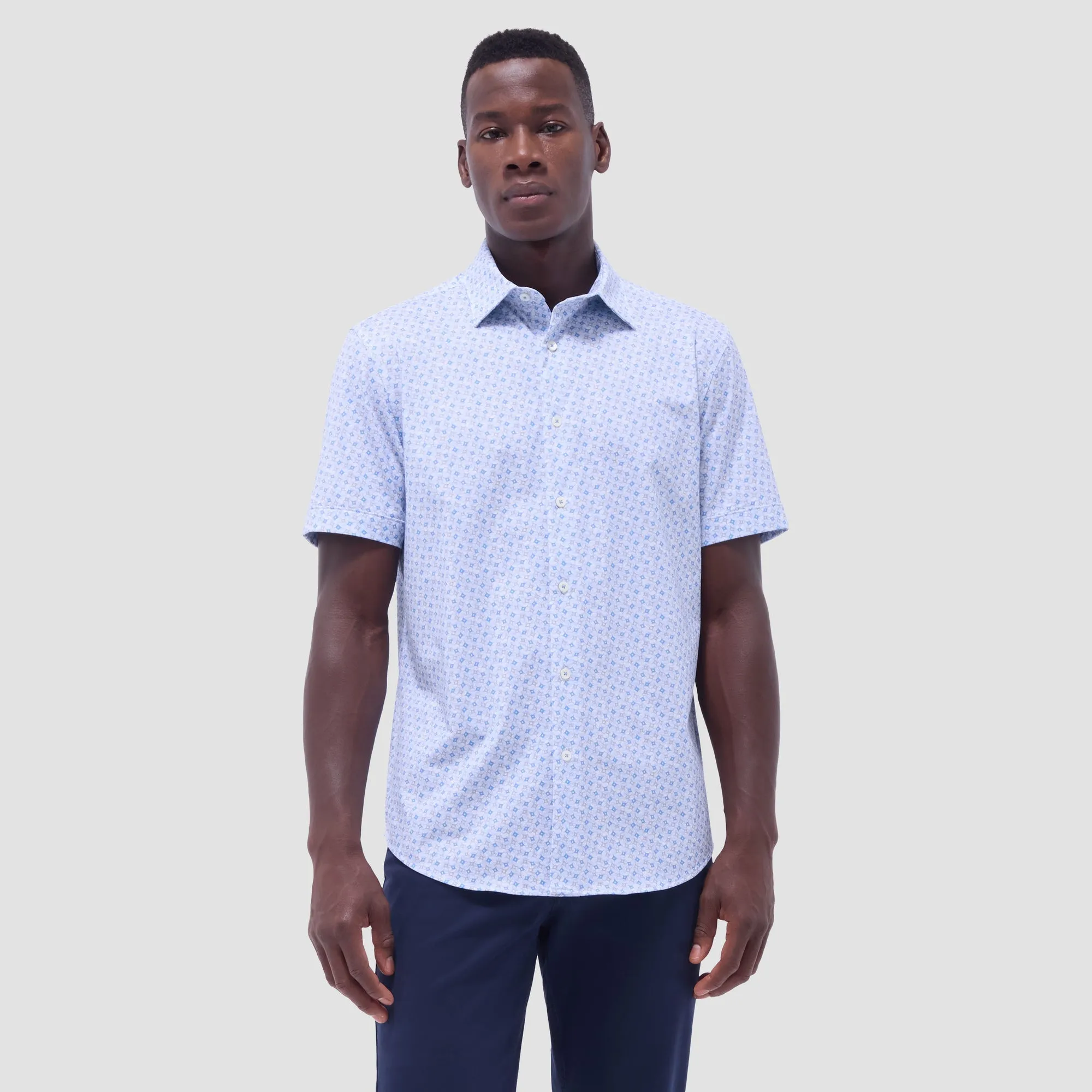 Bugatchi - Men’s OoohCotton® Short-Sleeve Shirt – Blue Micro Floral Print