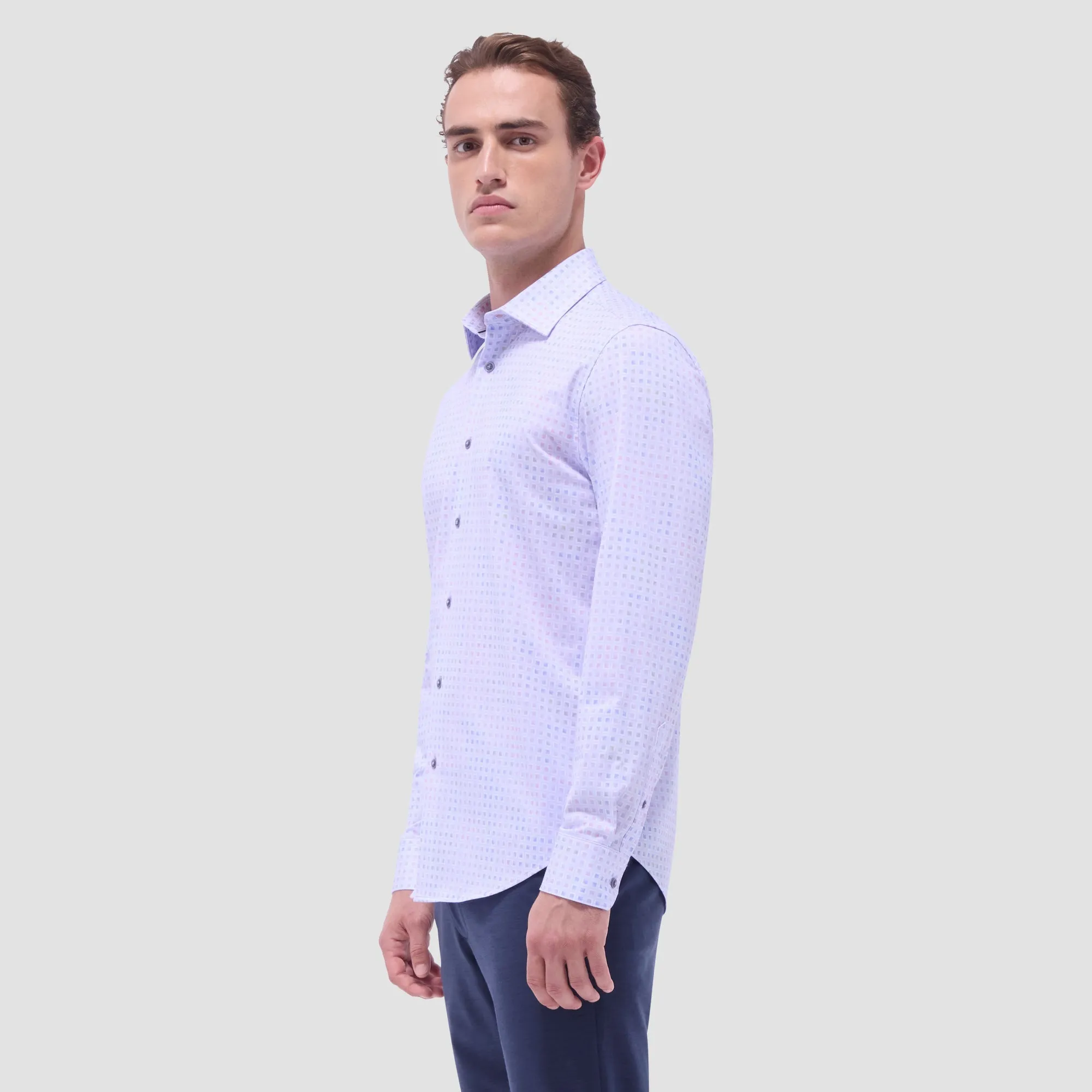 Bugatchi -  OoohCotton® Long-Sleeve Shirt – Lavender Geo Print