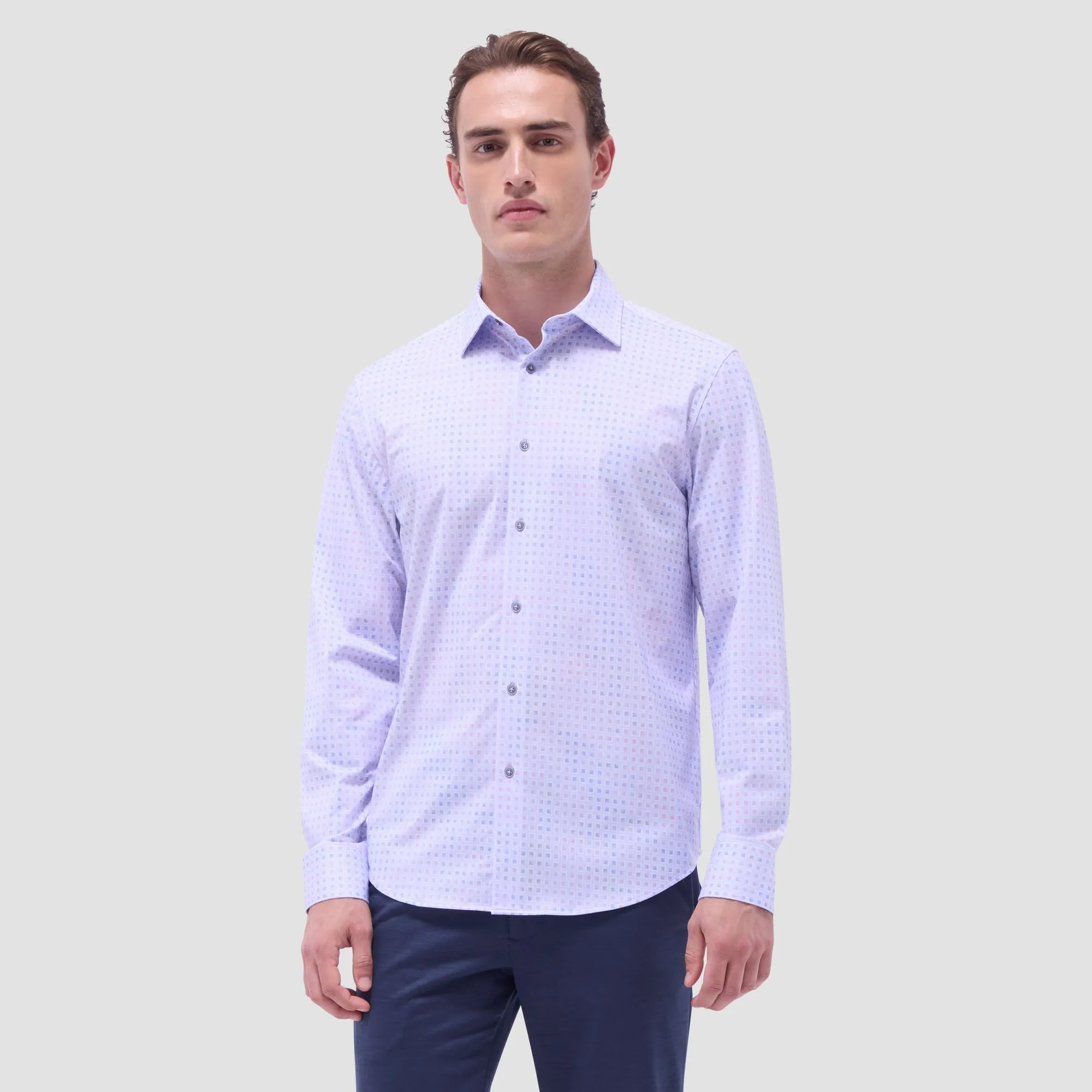 Bugatchi -  OoohCotton® Long-Sleeve Shirt – Lavender Geo Print