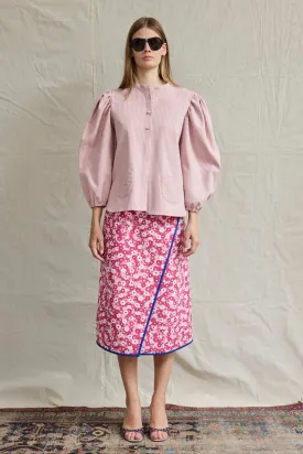 Button Wrap Skirt. Mille Fleurs. Fuchsia
