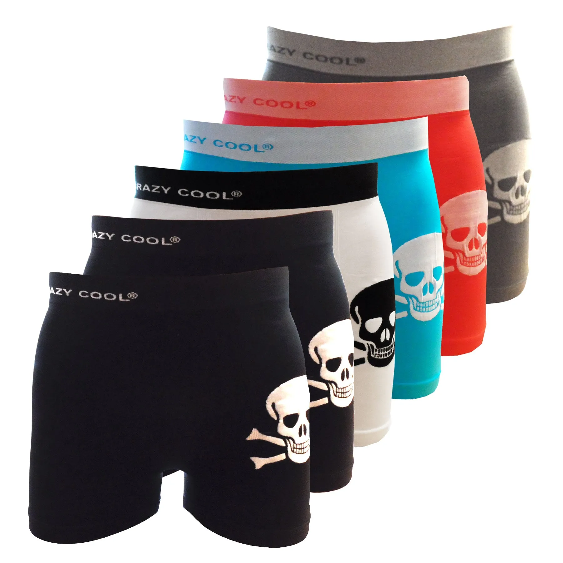 Crazy Cool Stretches Seamless Mens Boxers Underwear 6-Pack Set - Skull Skeleton