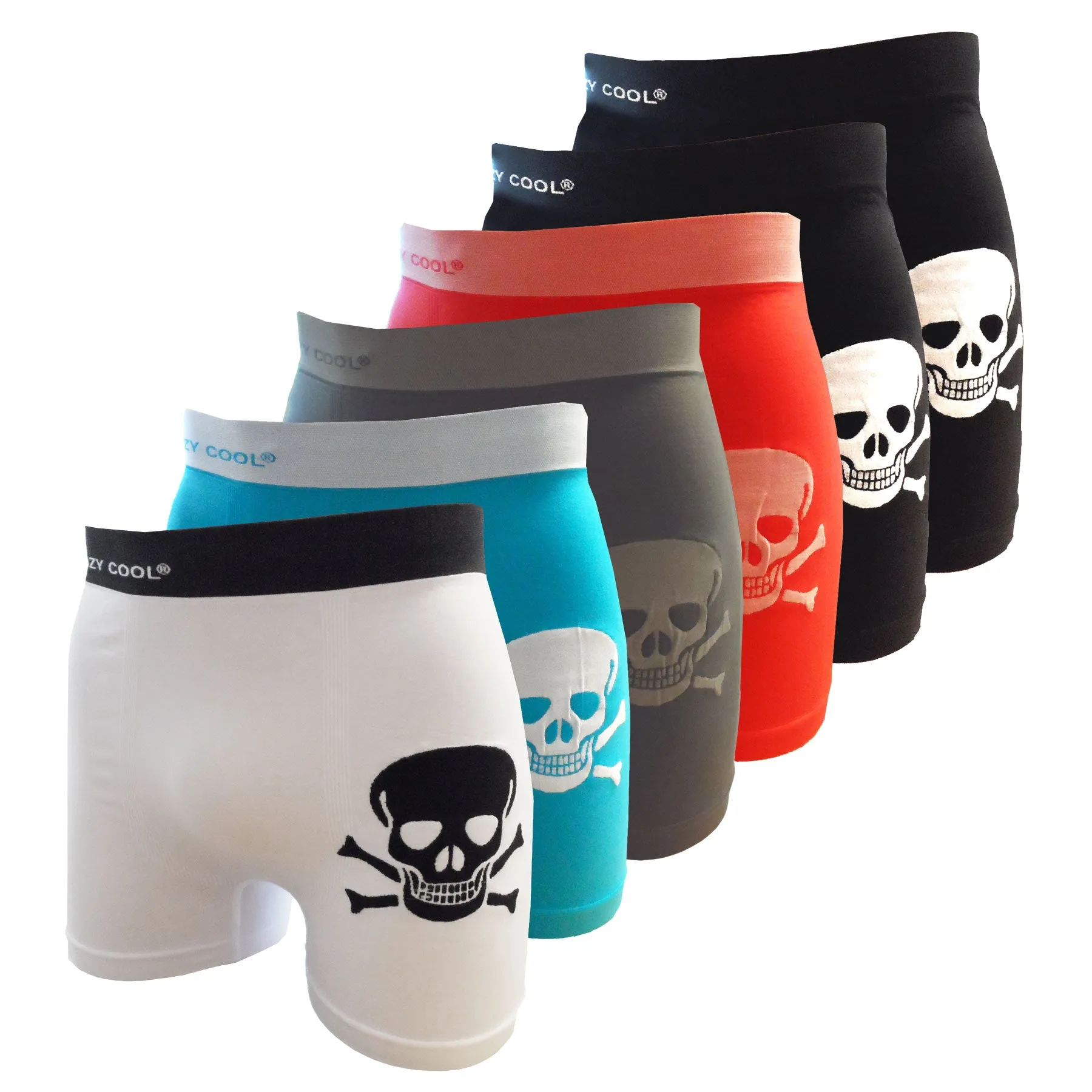Crazy Cool Stretches Seamless Mens Boxers Underwear 6-Pack Set - Skull Skeleton