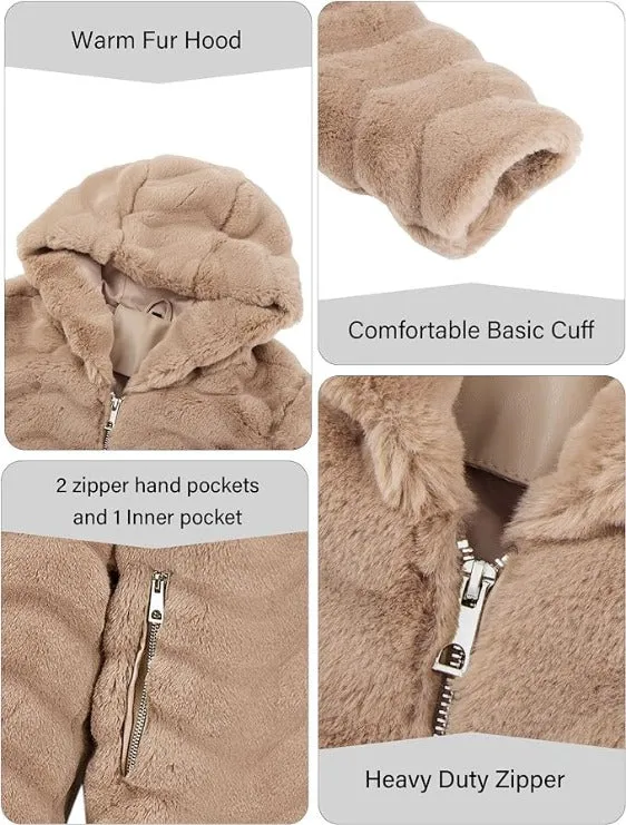 Giolshon Women Faux Fur Coat Long Sleeve Fuzzy  Jacket with Big Hand Pockets