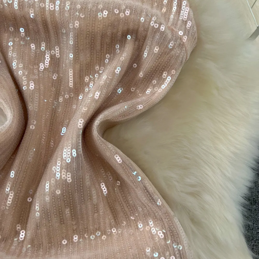 Glossy Sequined Backless Halter Dress