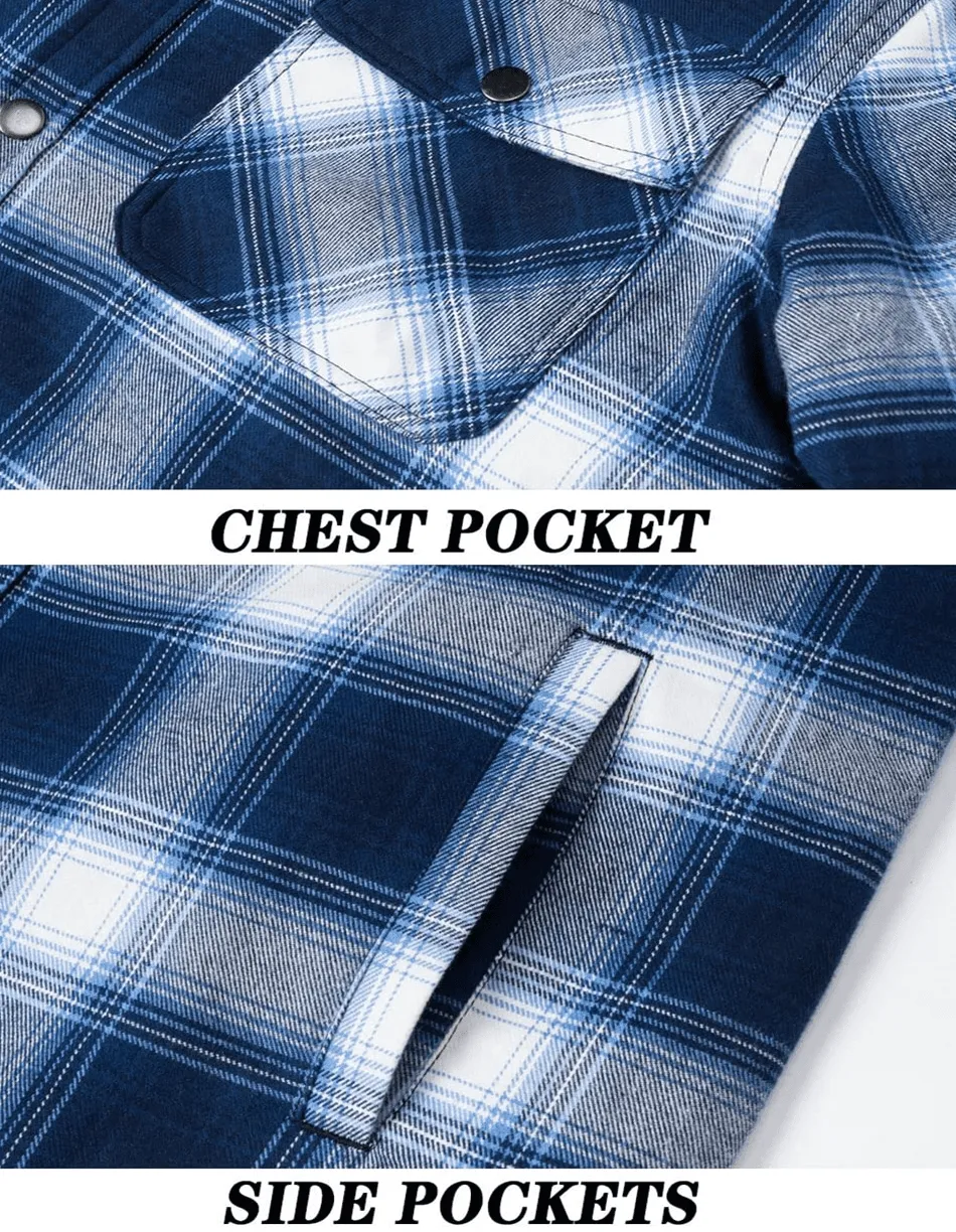 Long Sleeve Quilted Lined Men's Flannel Shirt Jackets