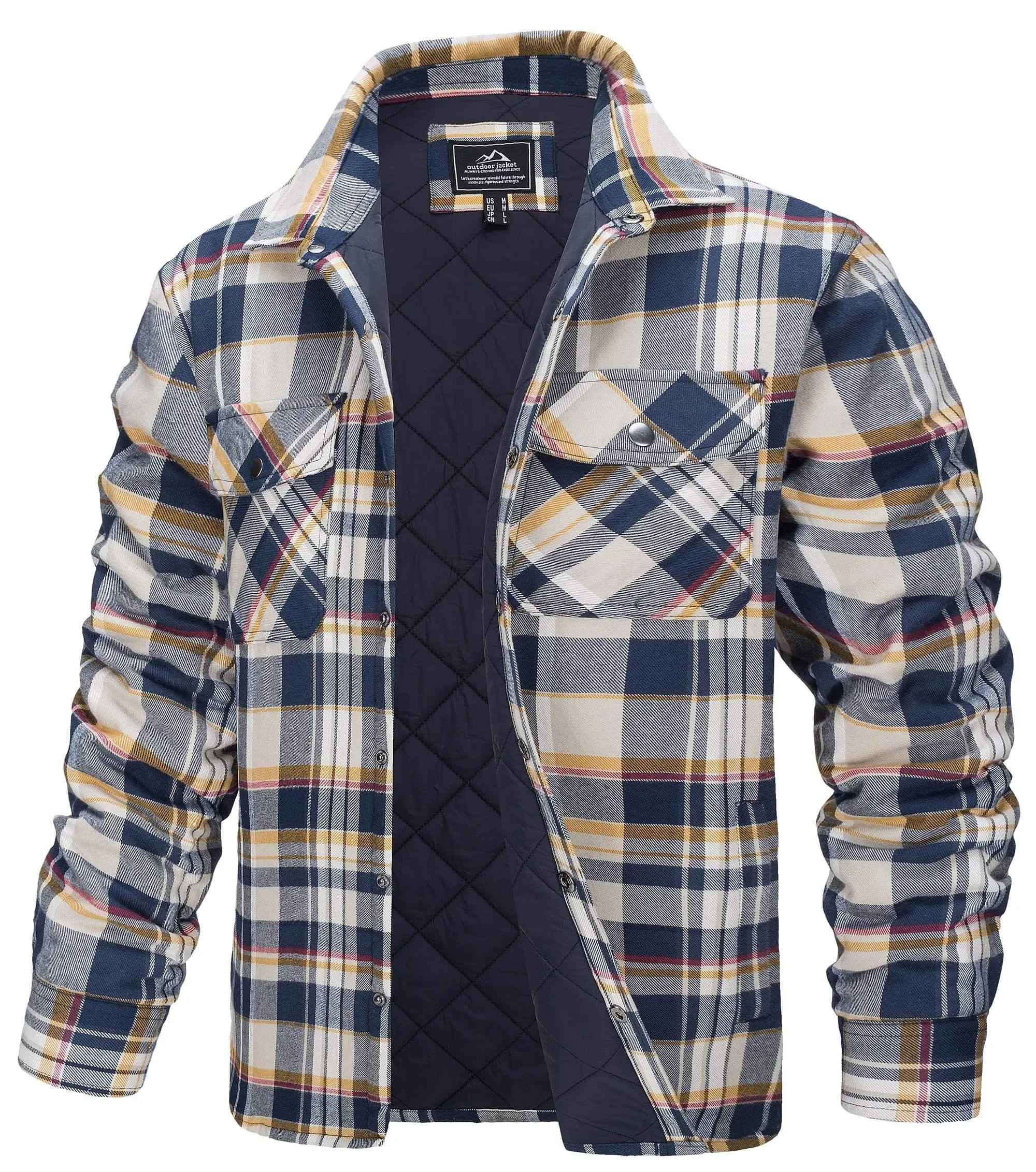 Long Sleeve Quilted Lined Men's Flannel Shirt Jackets