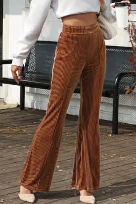 Maroon Solid High Waist Flare Corduroy Pant