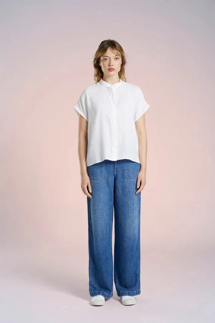 Mat de Misaine Linen Embossed White Shirt