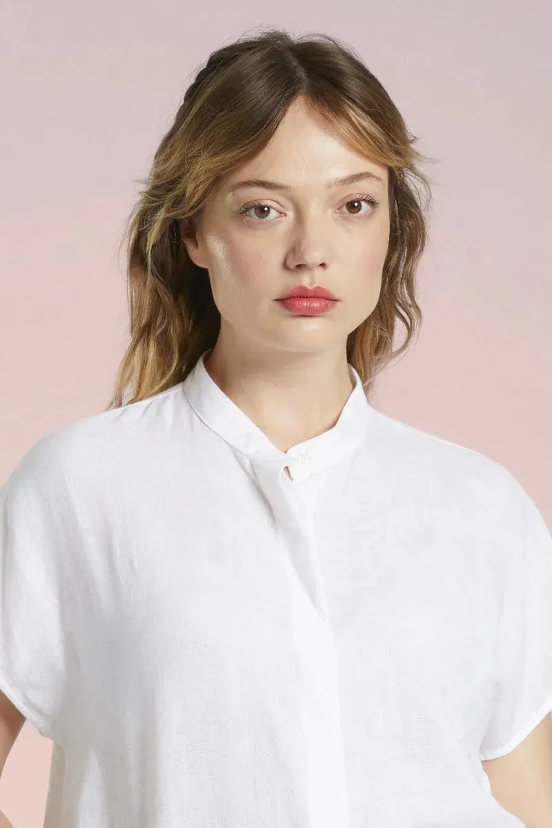 Mat de Misaine Linen Embossed White Shirt