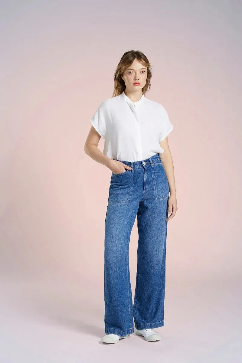 Mat de Misaine Linen Embossed White Shirt