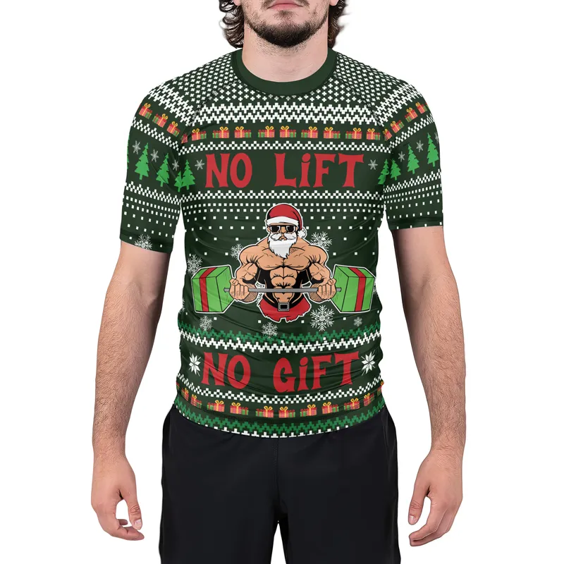 No Lift No Gift Christmas Men's Short Sleeve Rash Guard