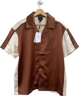 Reiss Brown/Cream Noto SS Satin Colourblock Shirt M