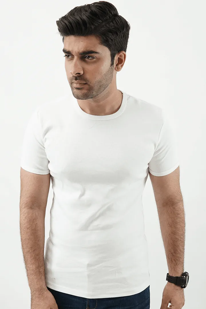 Ribbed Crewneck T-Shirt – White
