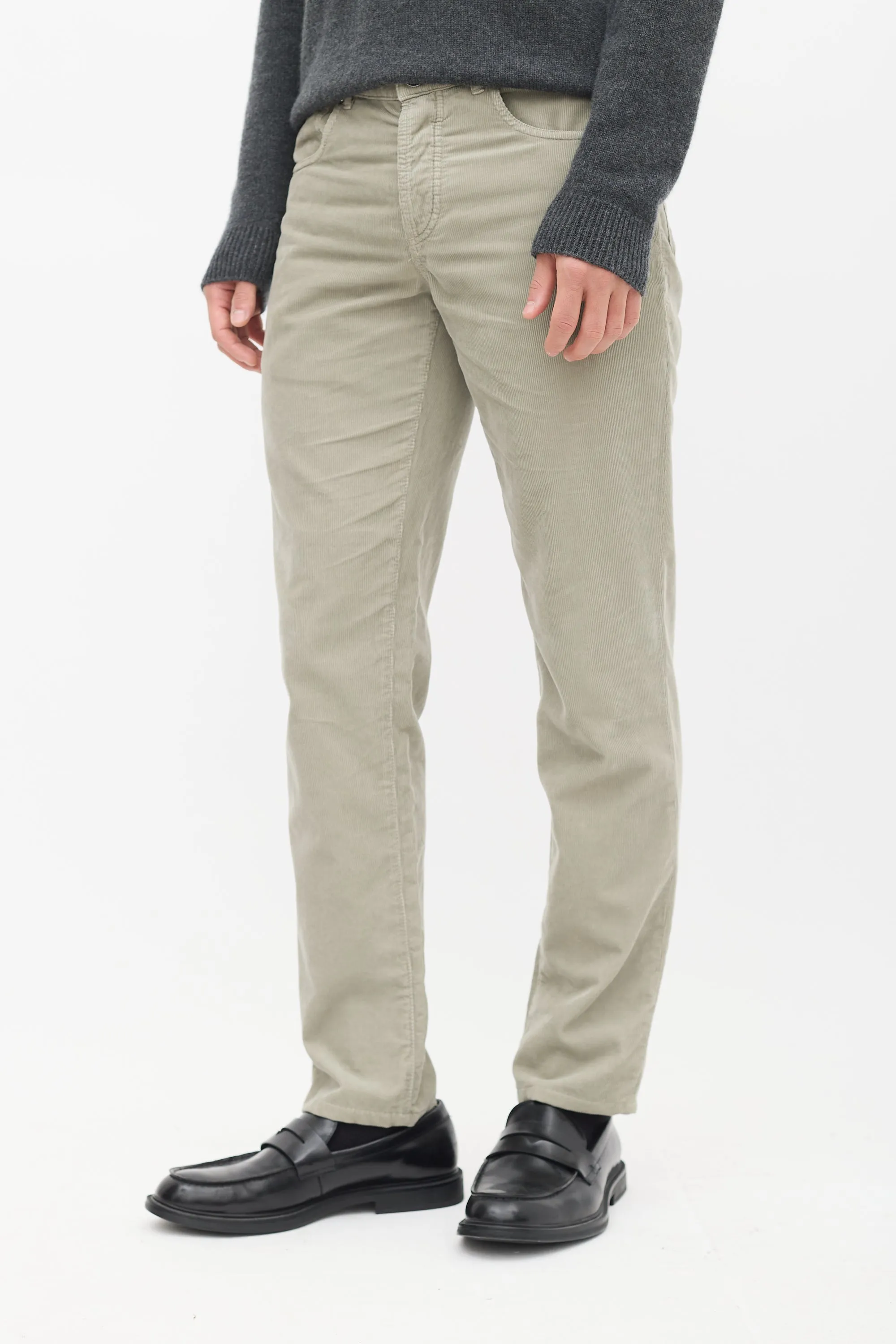 Sage Green Corduroy Embroidered Pant