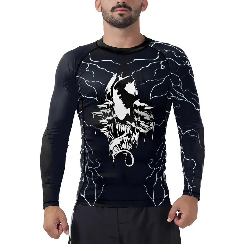 Venom Tearing Through Men's Long Sleeve Rash Guard