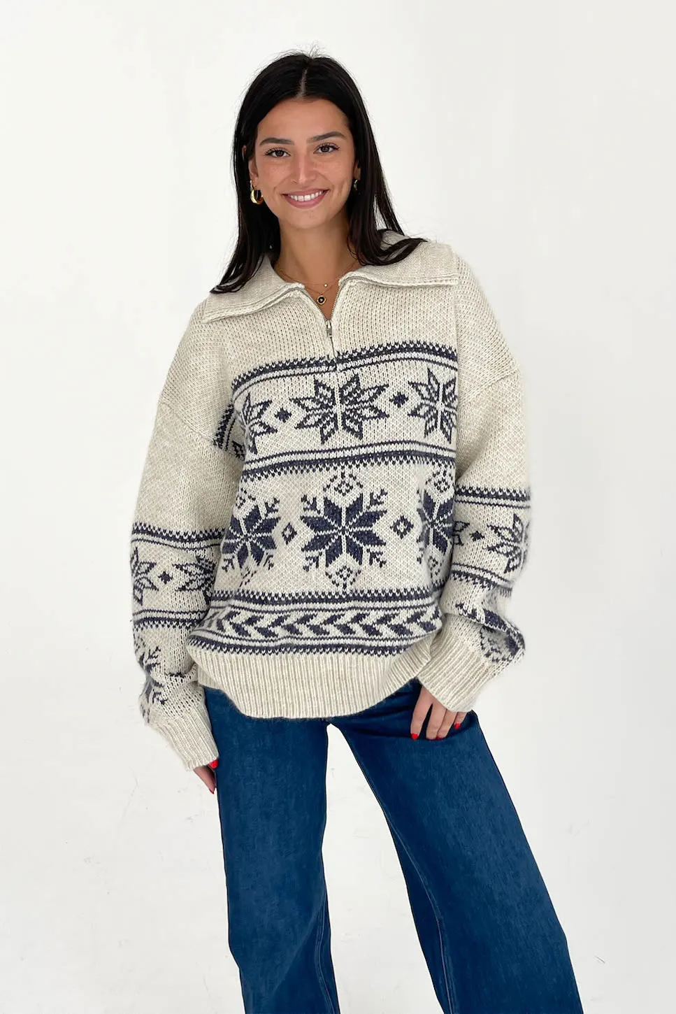 Warm Me Up Sweater in Cream/Navy