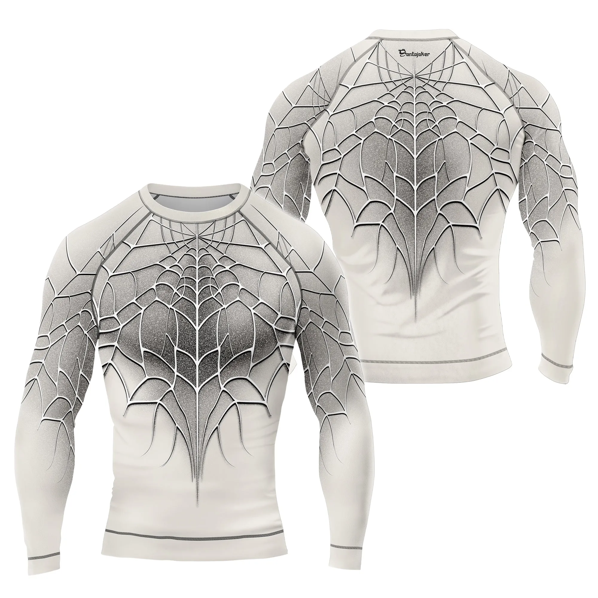 White Spider Web Men's Long Sleeve Rash Guard