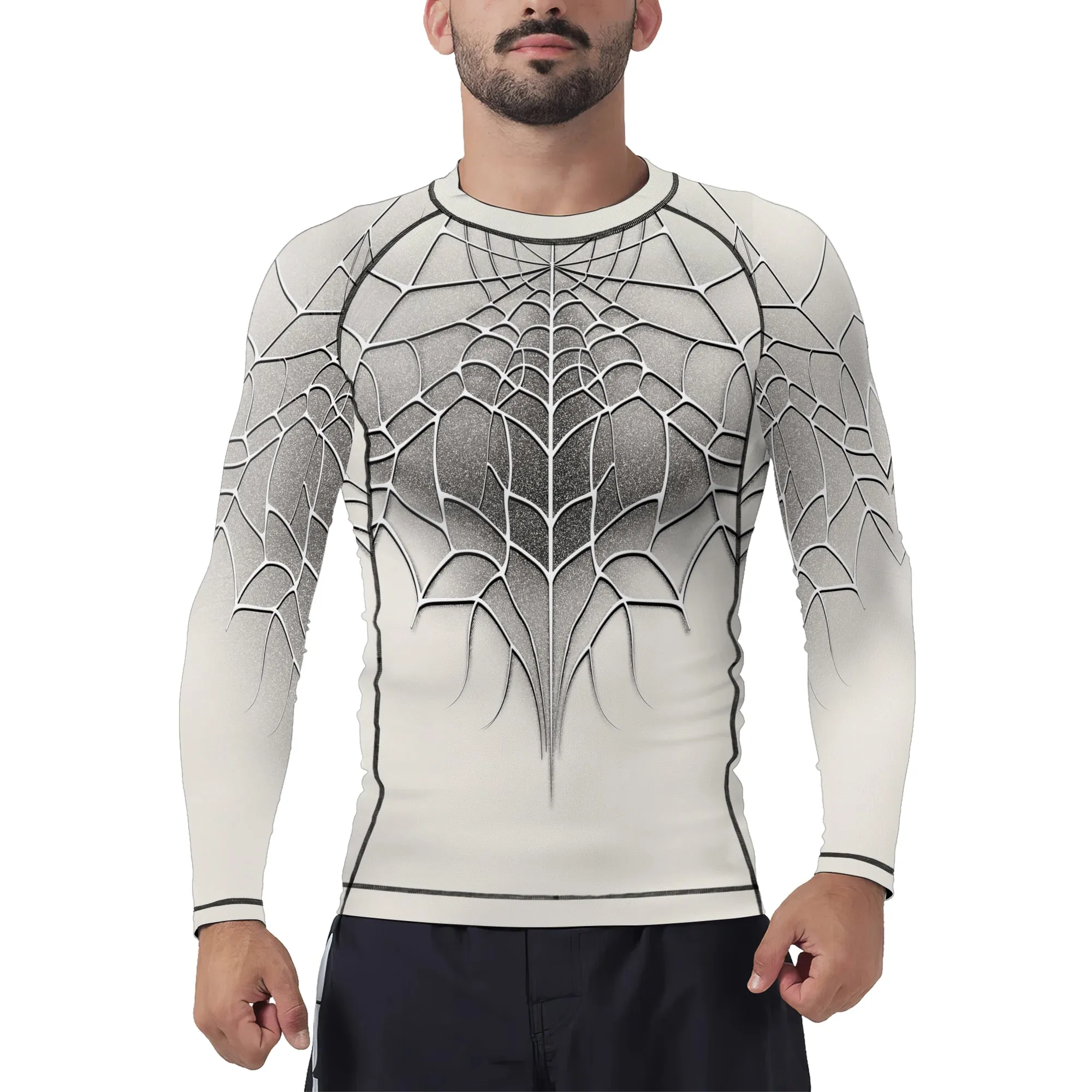 White Spider Web Men's Long Sleeve Rash Guard