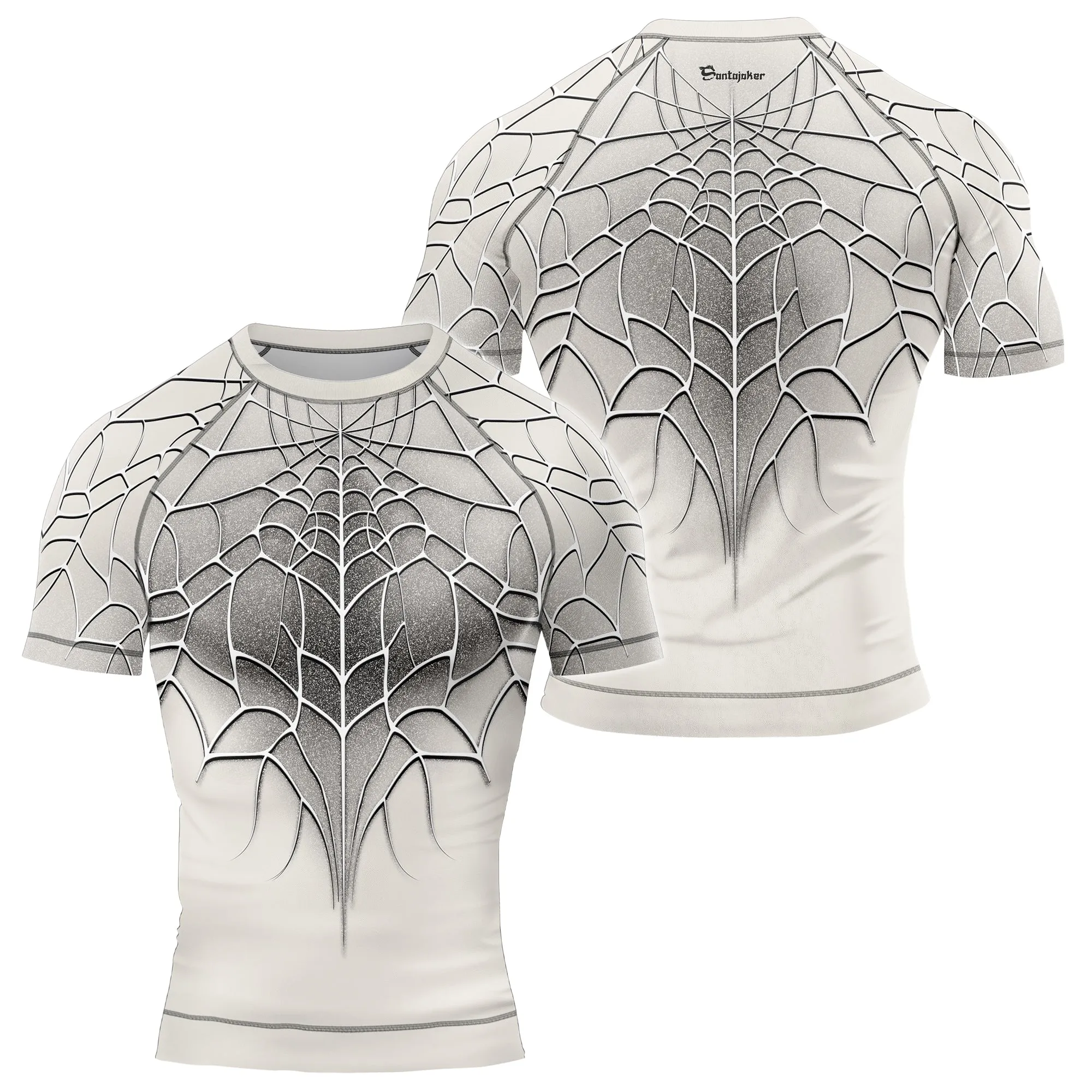 White Spider Web Men's Short Sleeve Rash Guard