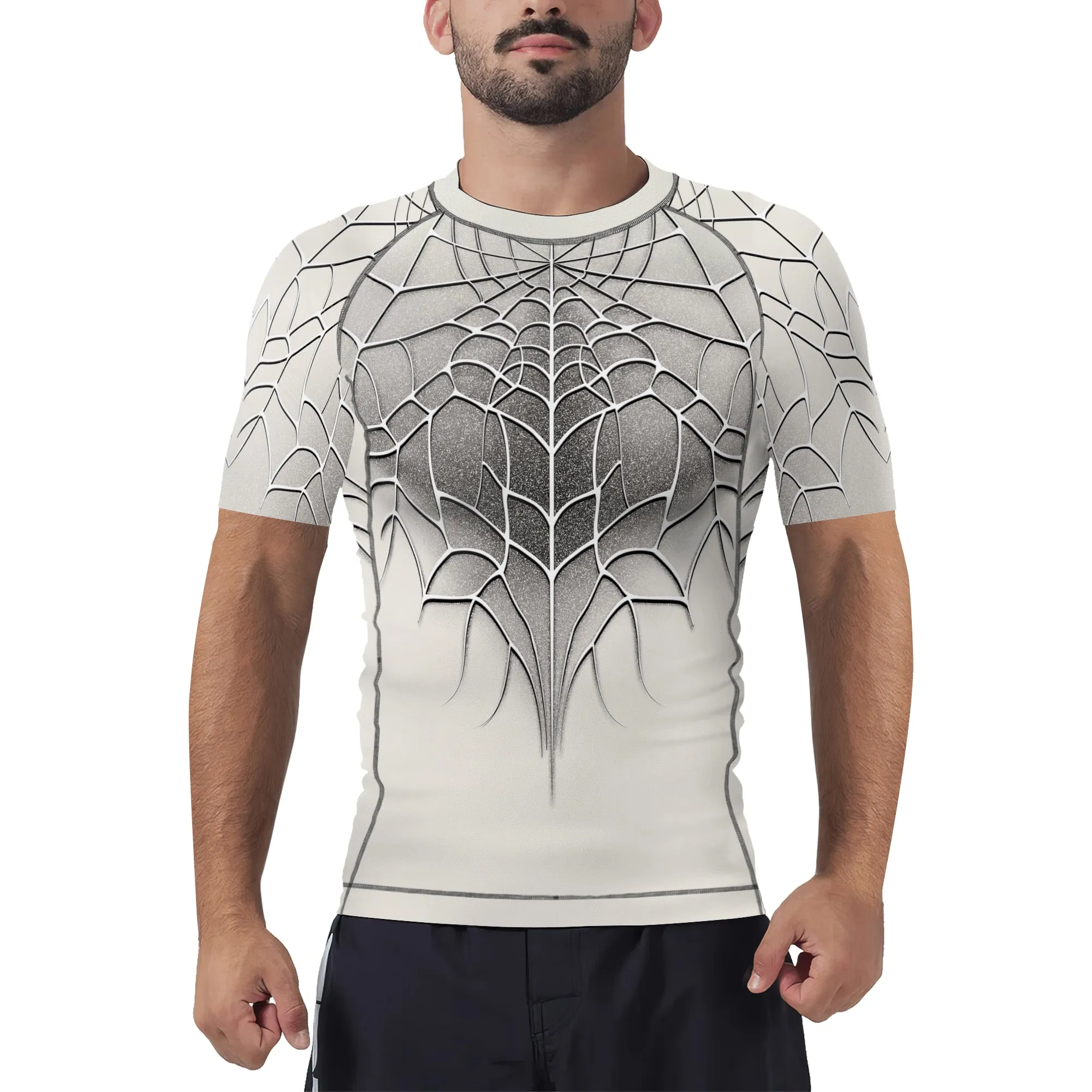 White Spider Web Men's Short Sleeve Rash Guard
