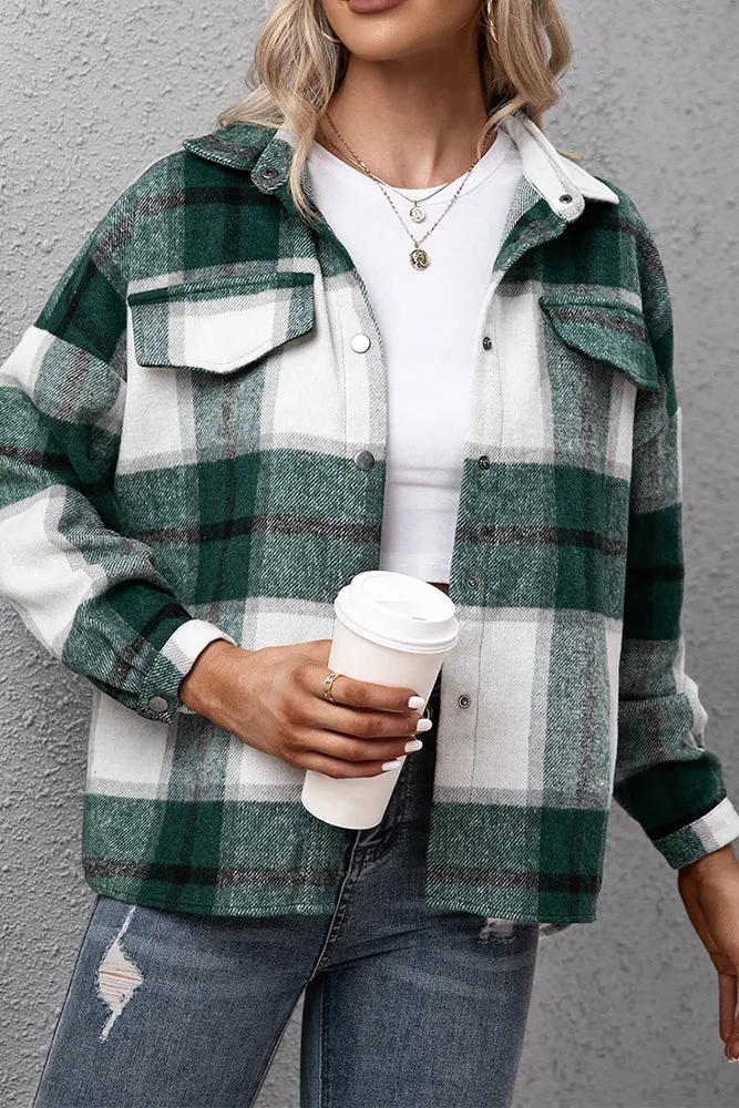 Winter Outfits Plaid Turn Down Neck Button Down Shacket Jacket Women