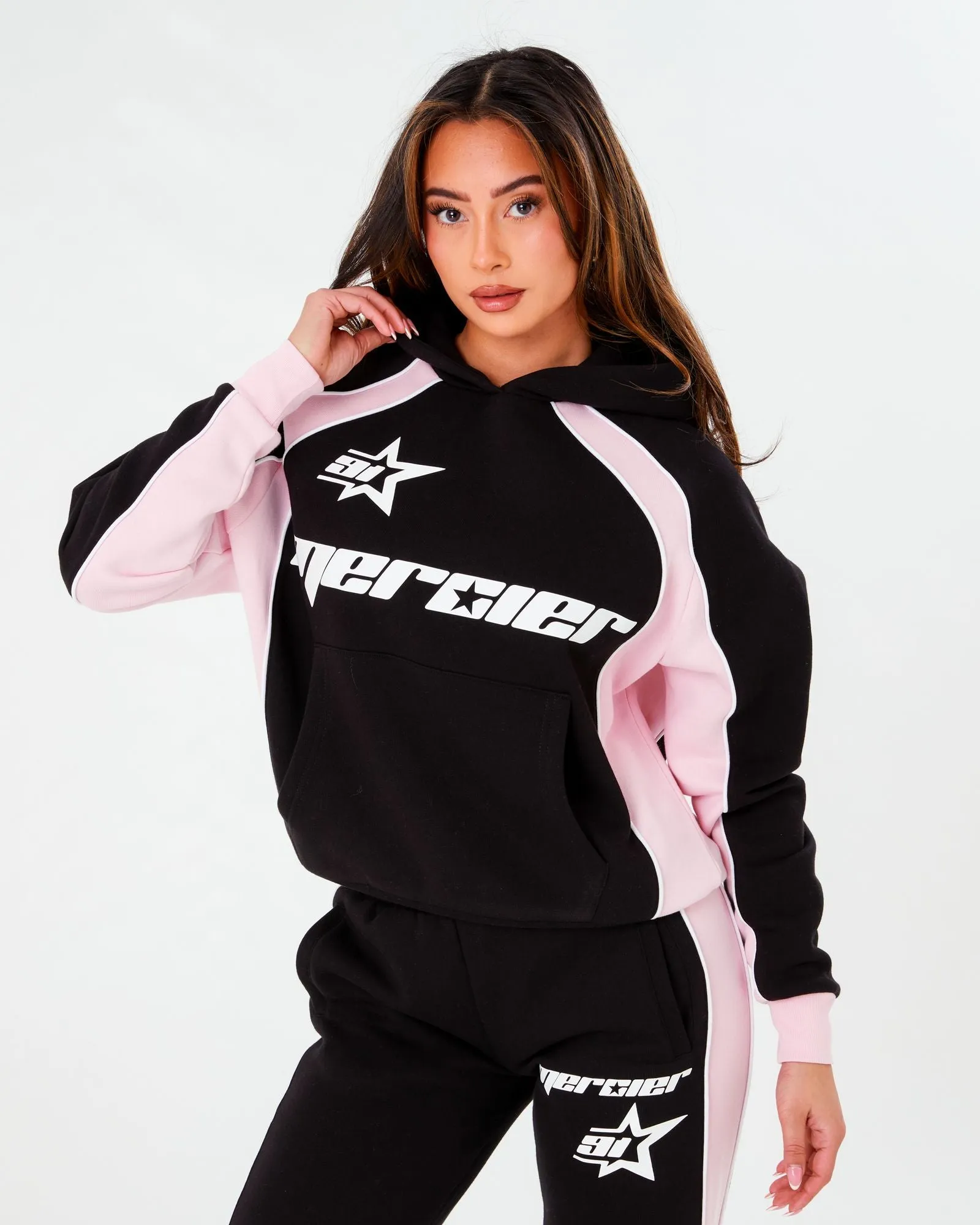 Womens Black Pink Sporty Joggers