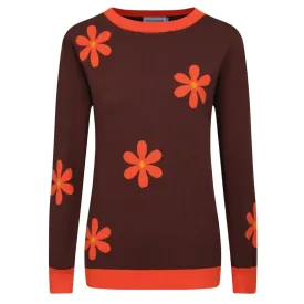 Women's brown floral jacquard vintage knit top Women's brown floral jacquard vintage knit top